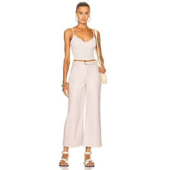 JONATHAN SIMKHAI STANDARD Vegan Judah Leather Pants in Bone 0 New Womens Trouser